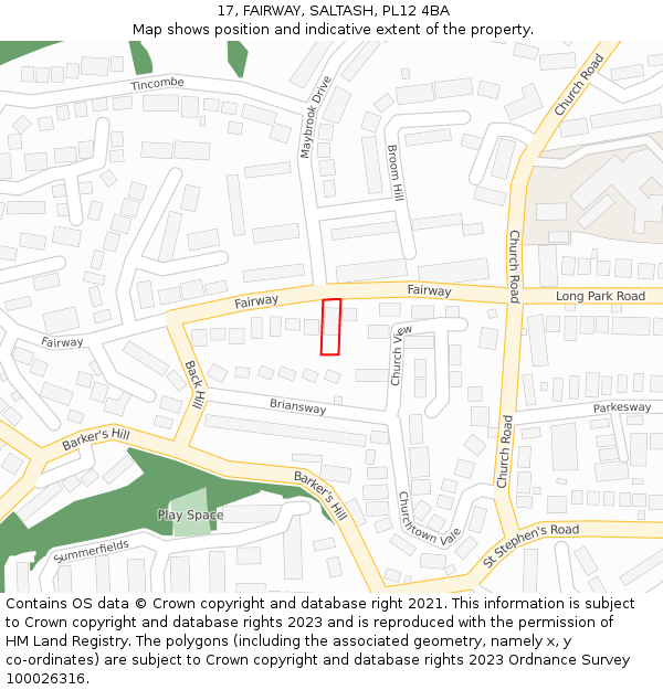 17, FAIRWAY, SALTASH, PL12 4BA: Location map and indicative extent of plot