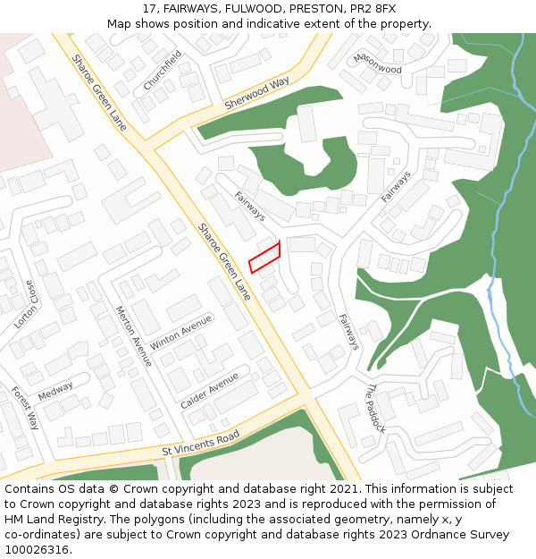17, FAIRWAYS, FULWOOD, PRESTON, PR2 8FX: Location map and indicative extent of plot