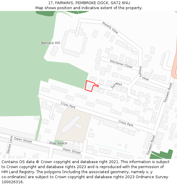 17, FAIRWAYS, PEMBROKE DOCK, SA72 6NU: Location map and indicative extent of plot