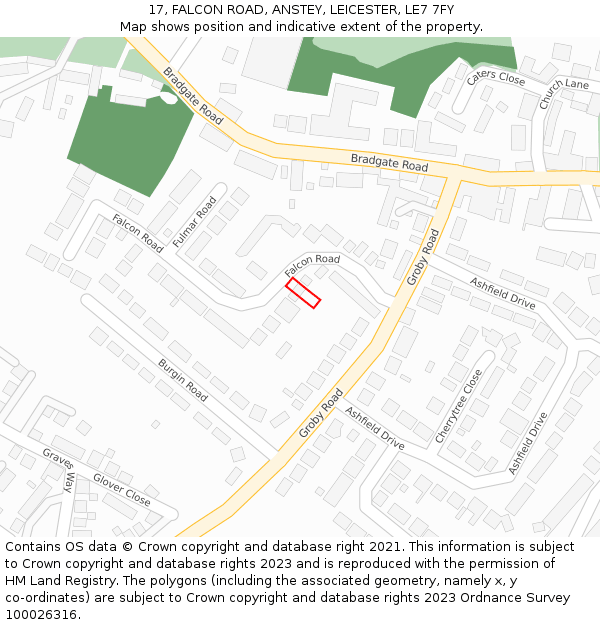 17, FALCON ROAD, ANSTEY, LEICESTER, LE7 7FY: Location map and indicative extent of plot