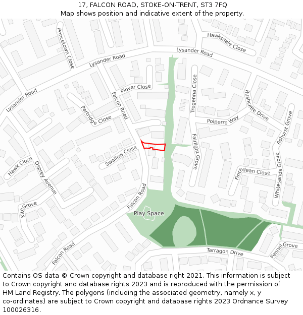 17, FALCON ROAD, STOKE-ON-TRENT, ST3 7FQ: Location map and indicative extent of plot