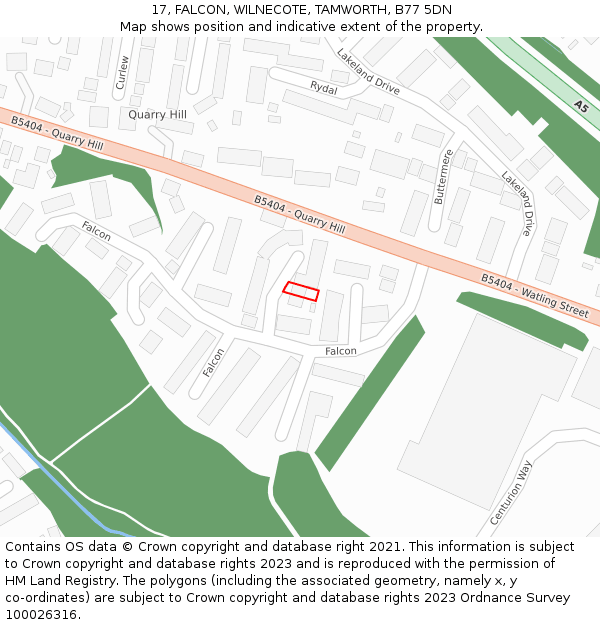 17, FALCON, WILNECOTE, TAMWORTH, B77 5DN: Location map and indicative extent of plot