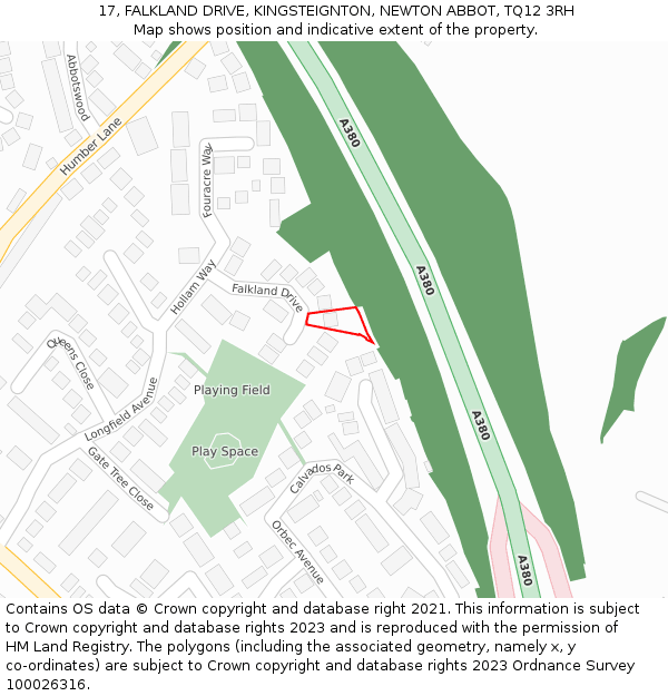 17, FALKLAND DRIVE, KINGSTEIGNTON, NEWTON ABBOT, TQ12 3RH: Location map and indicative extent of plot