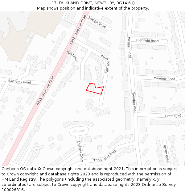 17, FALKLAND DRIVE, NEWBURY, RG14 6JQ: Location map and indicative extent of plot