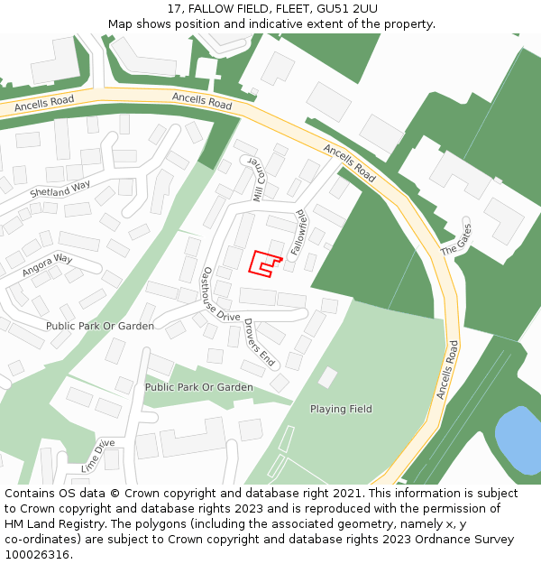 17, FALLOW FIELD, FLEET, GU51 2UU: Location map and indicative extent of plot