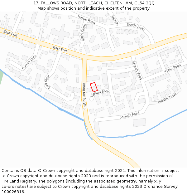 17, FALLOWS ROAD, NORTHLEACH, CHELTENHAM, GL54 3QQ: Location map and indicative extent of plot