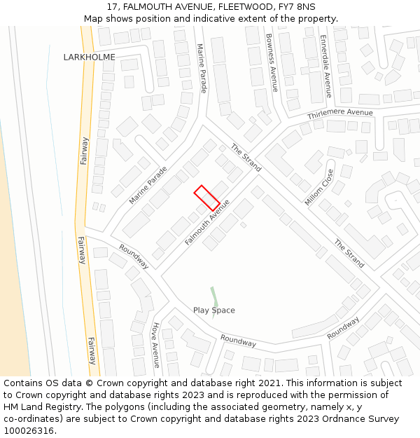 17, FALMOUTH AVENUE, FLEETWOOD, FY7 8NS: Location map and indicative extent of plot