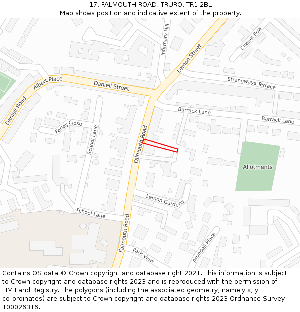 17, FALMOUTH ROAD, TRURO, TR1 2BL: Location map and indicative extent of plot