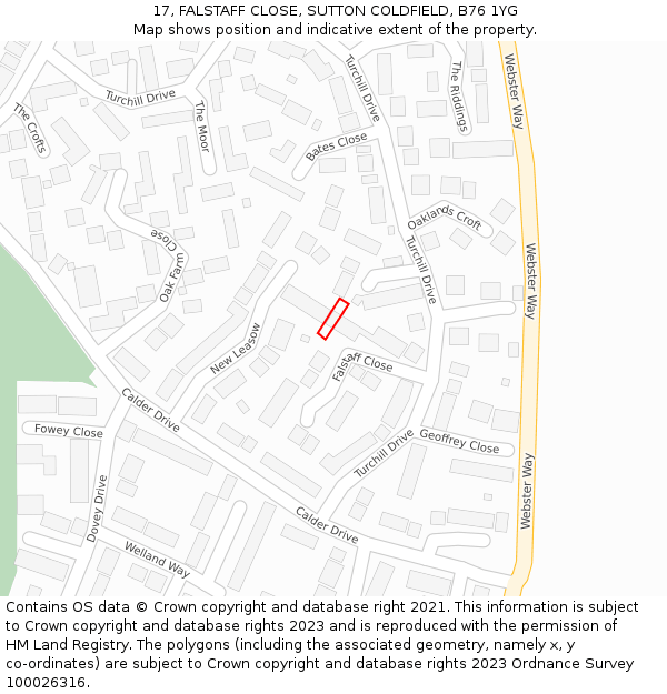 17, FALSTAFF CLOSE, SUTTON COLDFIELD, B76 1YG: Location map and indicative extent of plot