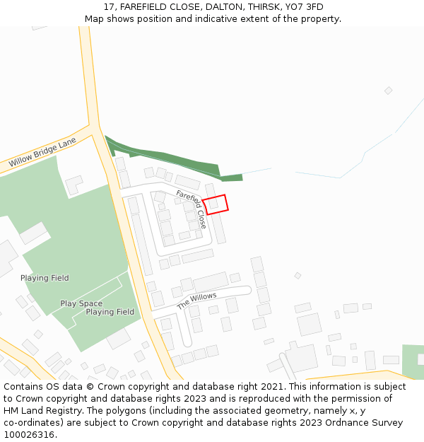 17, FAREFIELD CLOSE, DALTON, THIRSK, YO7 3FD: Location map and indicative extent of plot