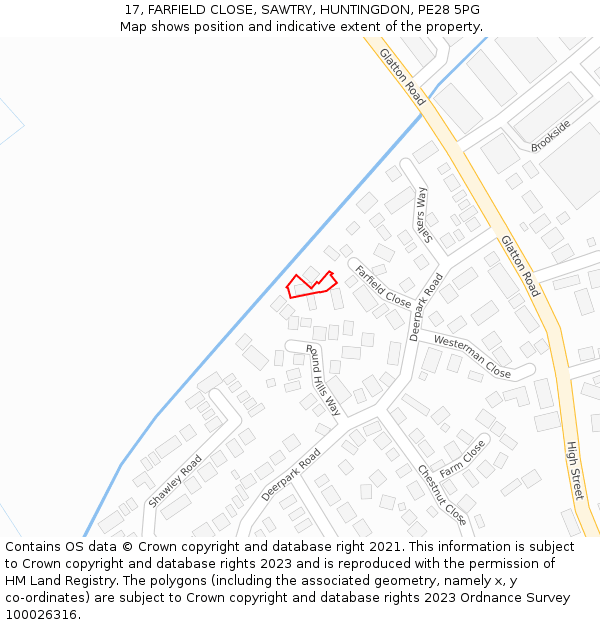 17, FARFIELD CLOSE, SAWTRY, HUNTINGDON, PE28 5PG: Location map and indicative extent of plot