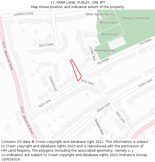 17, FARM LANE, PURLEY, CR8 3PT: Location map and indicative extent of plot