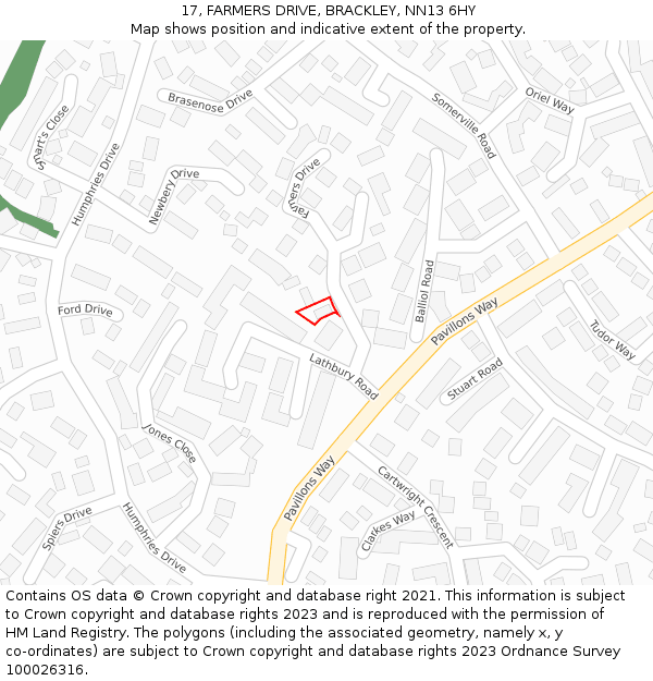 17, FARMERS DRIVE, BRACKLEY, NN13 6HY: Location map and indicative extent of plot