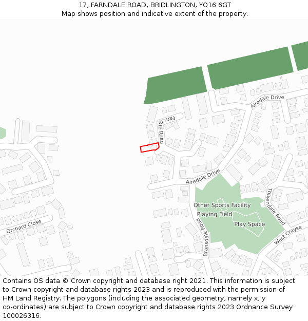 17, FARNDALE ROAD, BRIDLINGTON, YO16 6GT: Location map and indicative extent of plot