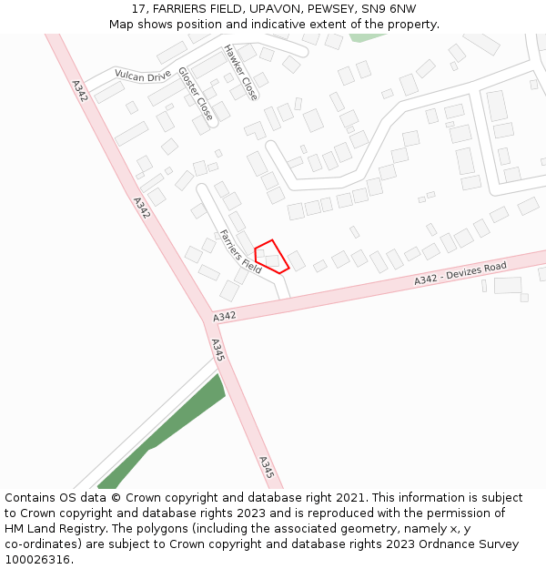 17, FARRIERS FIELD, UPAVON, PEWSEY, SN9 6NW: Location map and indicative extent of plot