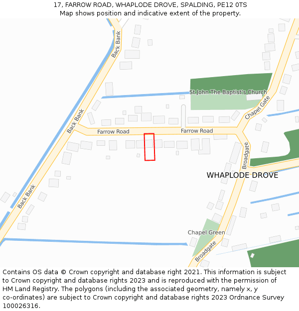 17, FARROW ROAD, WHAPLODE DROVE, SPALDING, PE12 0TS: Location map and indicative extent of plot