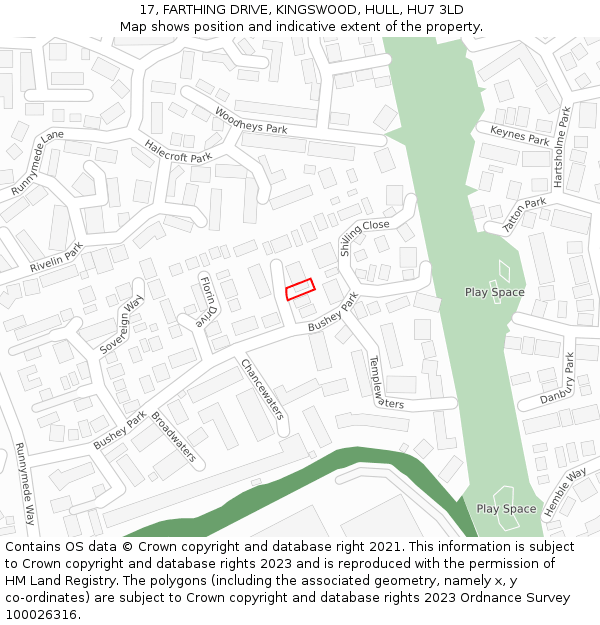 17, FARTHING DRIVE, KINGSWOOD, HULL, HU7 3LD: Location map and indicative extent of plot