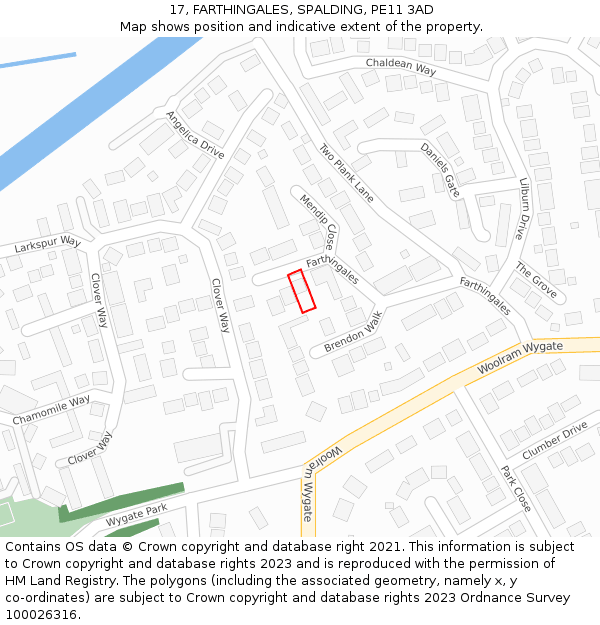 17, FARTHINGALES, SPALDING, PE11 3AD: Location map and indicative extent of plot
