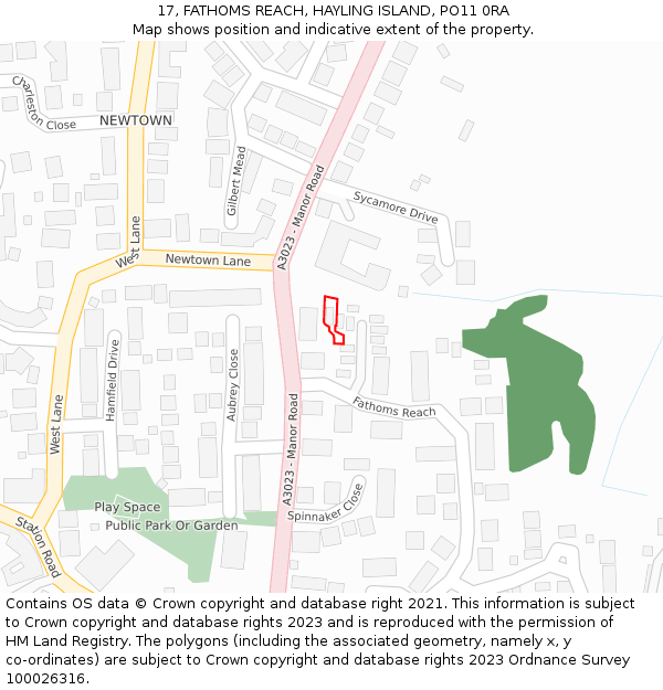 17, FATHOMS REACH, HAYLING ISLAND, PO11 0RA: Location map and indicative extent of plot