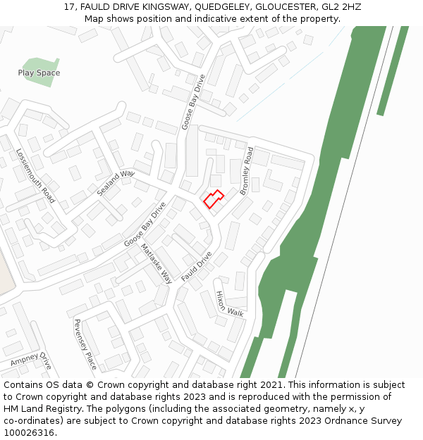 17, FAULD DRIVE KINGSWAY, QUEDGELEY, GLOUCESTER, GL2 2HZ: Location map and indicative extent of plot