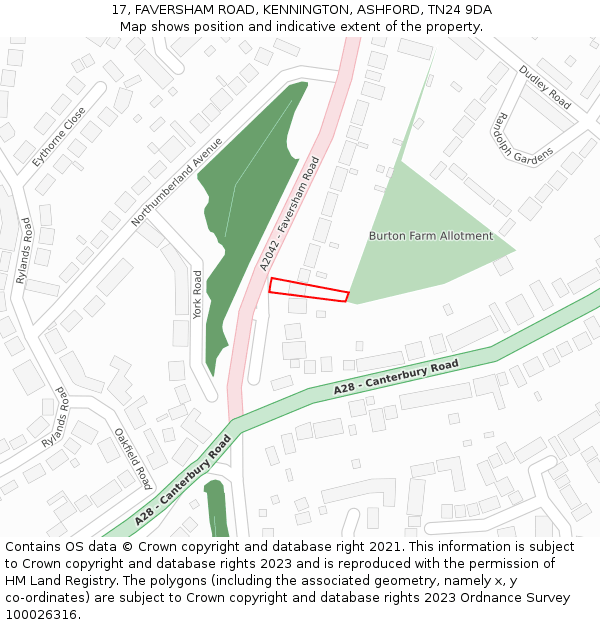 17, FAVERSHAM ROAD, KENNINGTON, ASHFORD, TN24 9DA: Location map and indicative extent of plot