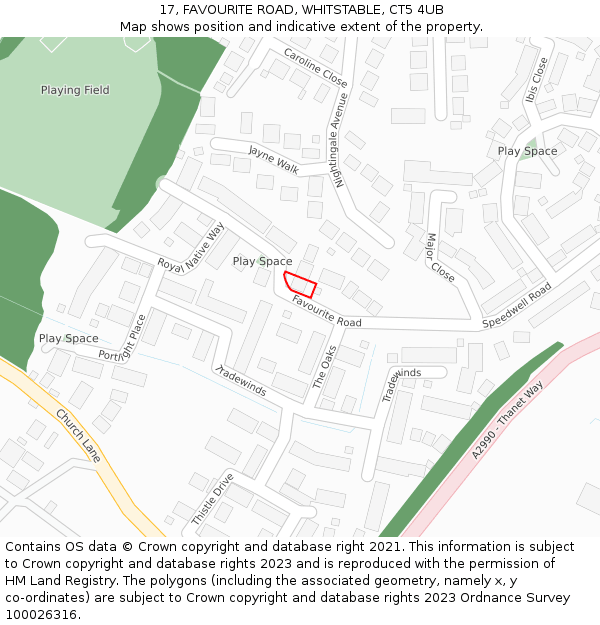 17, FAVOURITE ROAD, WHITSTABLE, CT5 4UB: Location map and indicative extent of plot