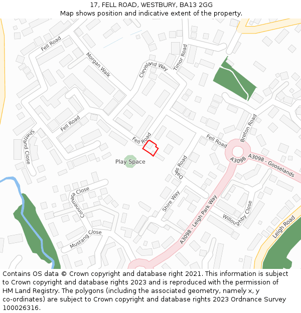 17, FELL ROAD, WESTBURY, BA13 2GG: Location map and indicative extent of plot