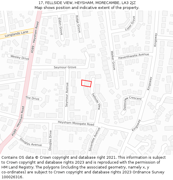 17, FELLSIDE VIEW, HEYSHAM, MORECAMBE, LA3 2JZ: Location map and indicative extent of plot