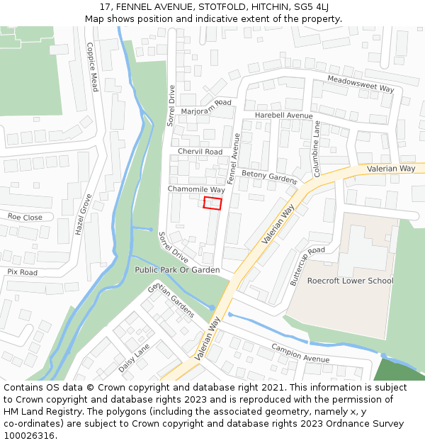 17, FENNEL AVENUE, STOTFOLD, HITCHIN, SG5 4LJ: Location map and indicative extent of plot