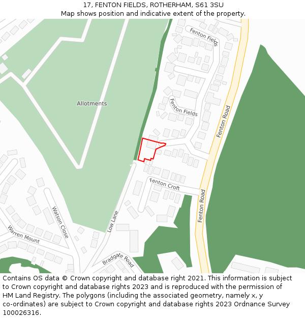 17, FENTON FIELDS, ROTHERHAM, S61 3SU: Location map and indicative extent of plot