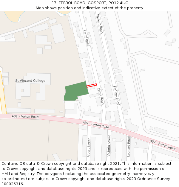 17, FERROL ROAD, GOSPORT, PO12 4UG: Location map and indicative extent of plot