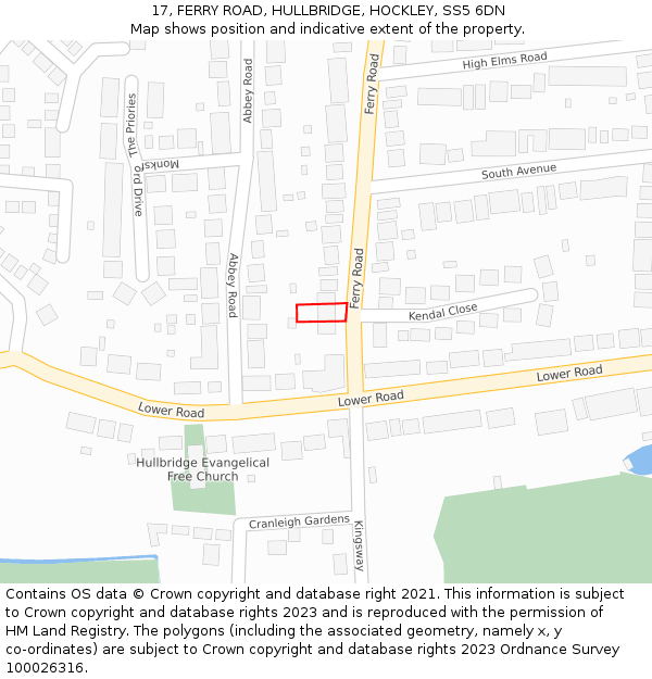 17, FERRY ROAD, HULLBRIDGE, HOCKLEY, SS5 6DN: Location map and indicative extent of plot