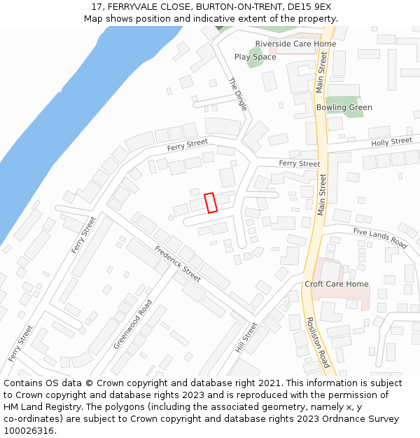 17, FERRYVALE CLOSE, BURTON-ON-TRENT, DE15 9EX: Location map and indicative extent of plot