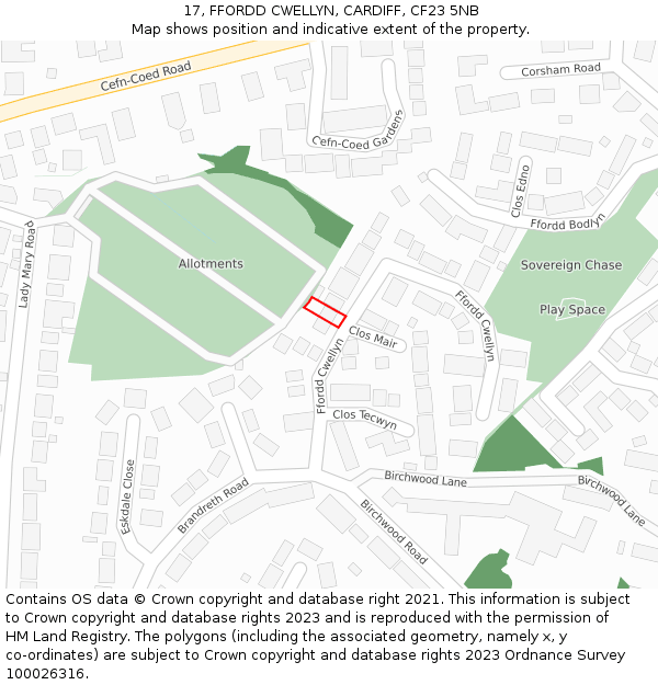 17, FFORDD CWELLYN, CARDIFF, CF23 5NB: Location map and indicative extent of plot