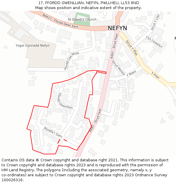 17, FFORDD GWENLLIAN, NEFYN, PWLLHELI, LL53 6ND: Location map and indicative extent of plot