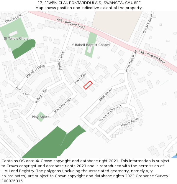 17, FFWRN CLAI, PONTARDDULAIS, SWANSEA, SA4 8EF: Location map and indicative extent of plot