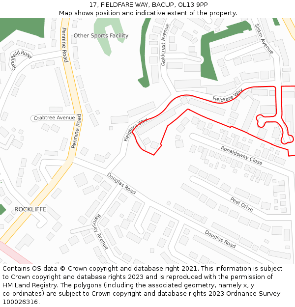 17, FIELDFARE WAY, BACUP, OL13 9PP: Location map and indicative extent of plot