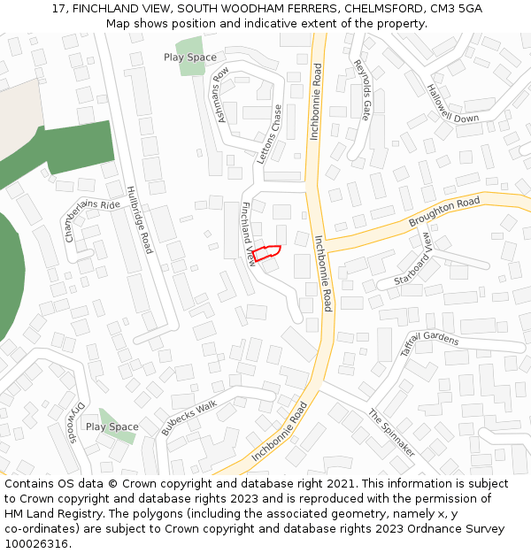 17, FINCHLAND VIEW, SOUTH WOODHAM FERRERS, CHELMSFORD, CM3 5GA: Location map and indicative extent of plot