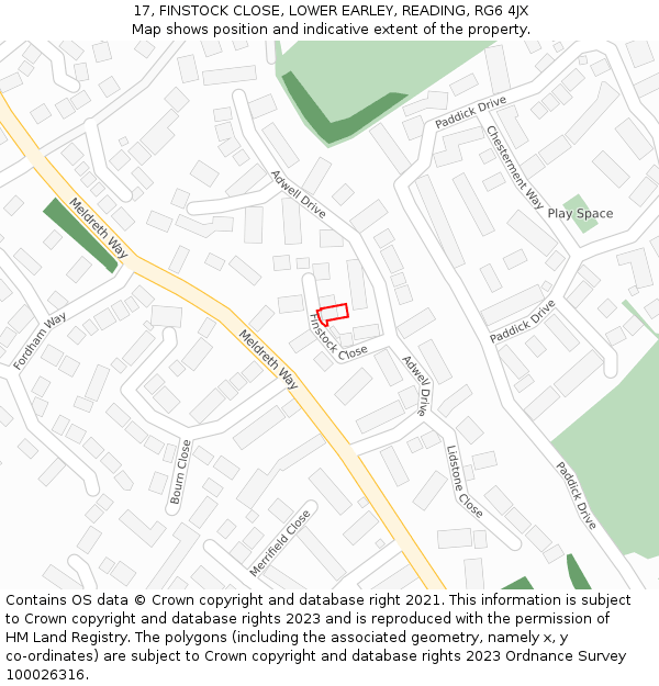 17, FINSTOCK CLOSE, LOWER EARLEY, READING, RG6 4JX: Location map and indicative extent of plot