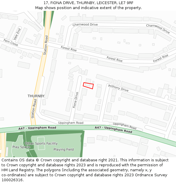 17, FIONA DRIVE, THURNBY, LEICESTER, LE7 9RF: Location map and indicative extent of plot