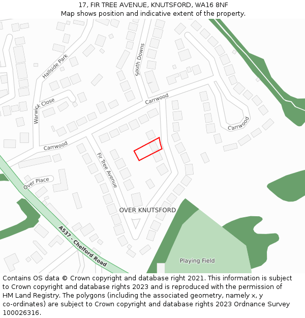 17, FIR TREE AVENUE, KNUTSFORD, WA16 8NF: Location map and indicative extent of plot