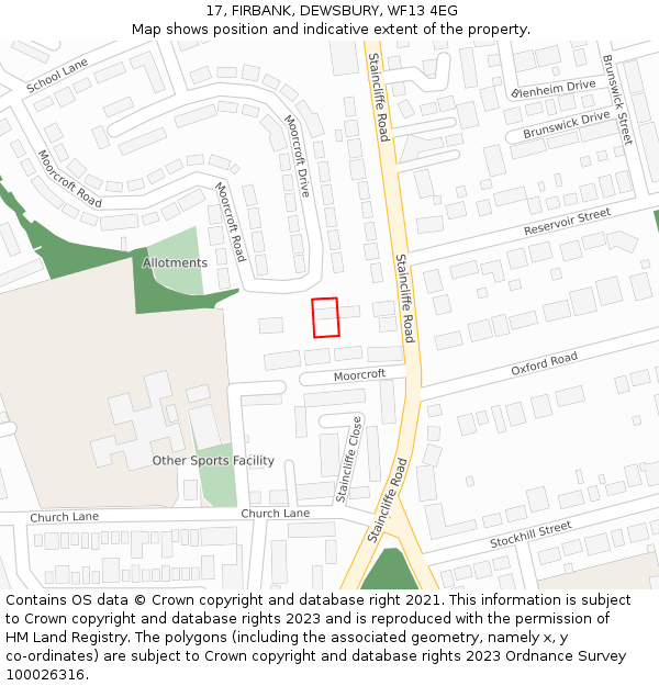 17, FIRBANK, DEWSBURY, WF13 4EG: Location map and indicative extent of plot