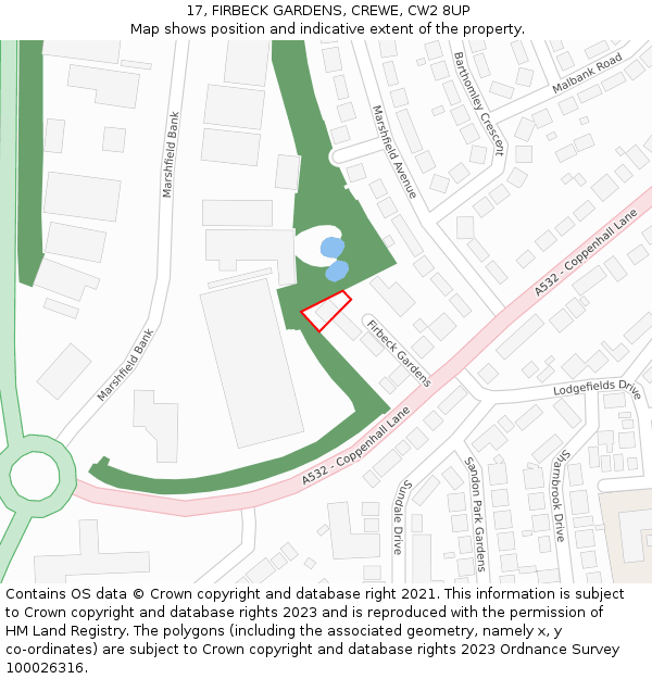 17, FIRBECK GARDENS, CREWE, CW2 8UP: Location map and indicative extent of plot