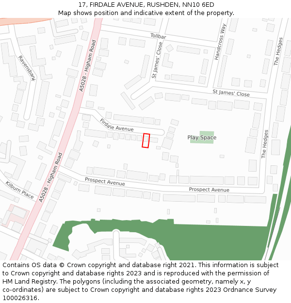 17, FIRDALE AVENUE, RUSHDEN, NN10 6ED: Location map and indicative extent of plot