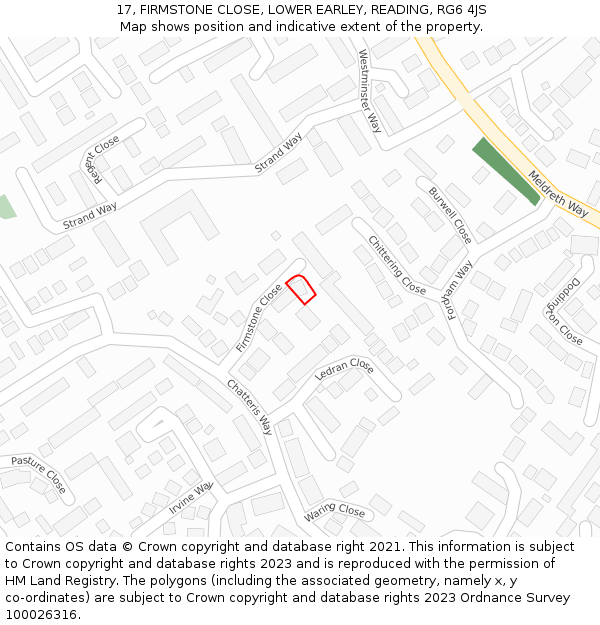 17, FIRMSTONE CLOSE, LOWER EARLEY, READING, RG6 4JS: Location map and indicative extent of plot