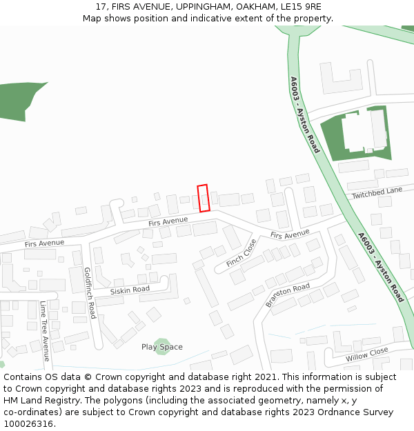 17, FIRS AVENUE, UPPINGHAM, OAKHAM, LE15 9RE: Location map and indicative extent of plot