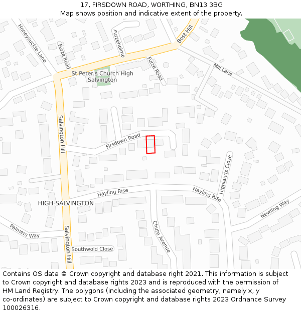 17, FIRSDOWN ROAD, WORTHING, BN13 3BG: Location map and indicative extent of plot