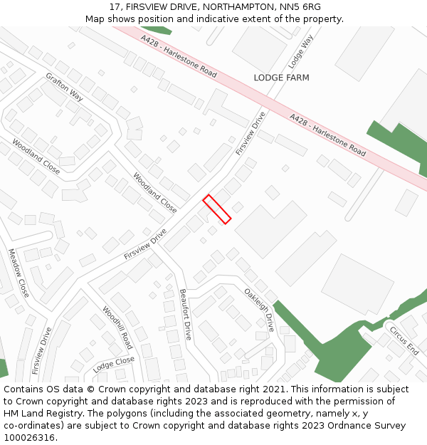 17, FIRSVIEW DRIVE, NORTHAMPTON, NN5 6RG: Location map and indicative extent of plot