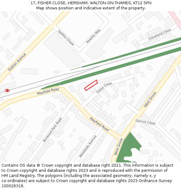 17, FISHER CLOSE, HERSHAM, WALTON-ON-THAMES, KT12 5PN: Location map and indicative extent of plot