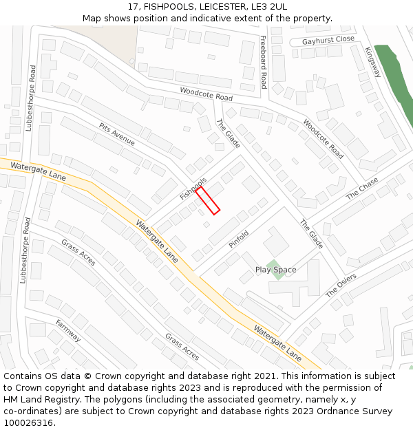 17, FISHPOOLS, LEICESTER, LE3 2UL: Location map and indicative extent of plot